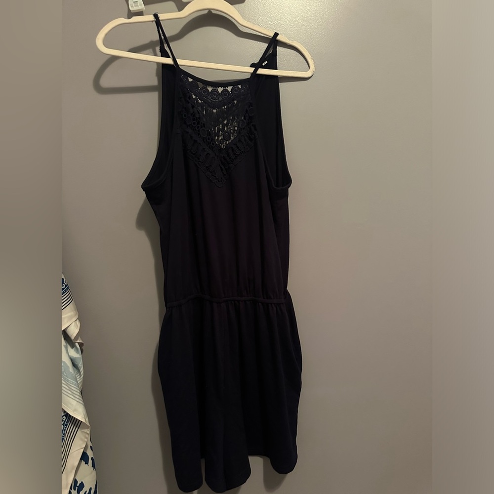 Navy Blue Sleeveless Lace Romper